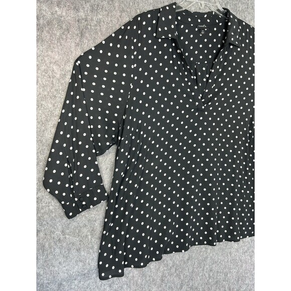 Torrid Polka Dot Top Sheer Size 5 Black High Low Hem V-Neck 3/4 Sleeve - Picture 3 of 10